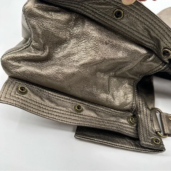 Kooba Leather Expandable Shoulder Handbag Tote Metallic Pewter - Picture 5 of 8